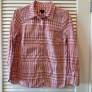 EUC Talbots Button Down Long Sleeve Shirt Pink/White Check Size L